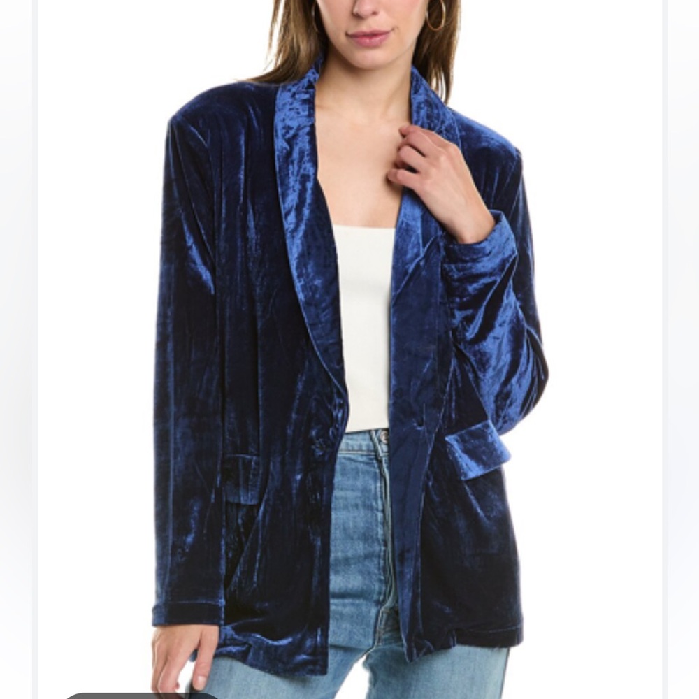 NWOT  VINTAGE HAVANA One Button Oversized Velvet Blazer Midnight Blue L